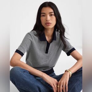 Madewell Navy and White Striped Polo Top